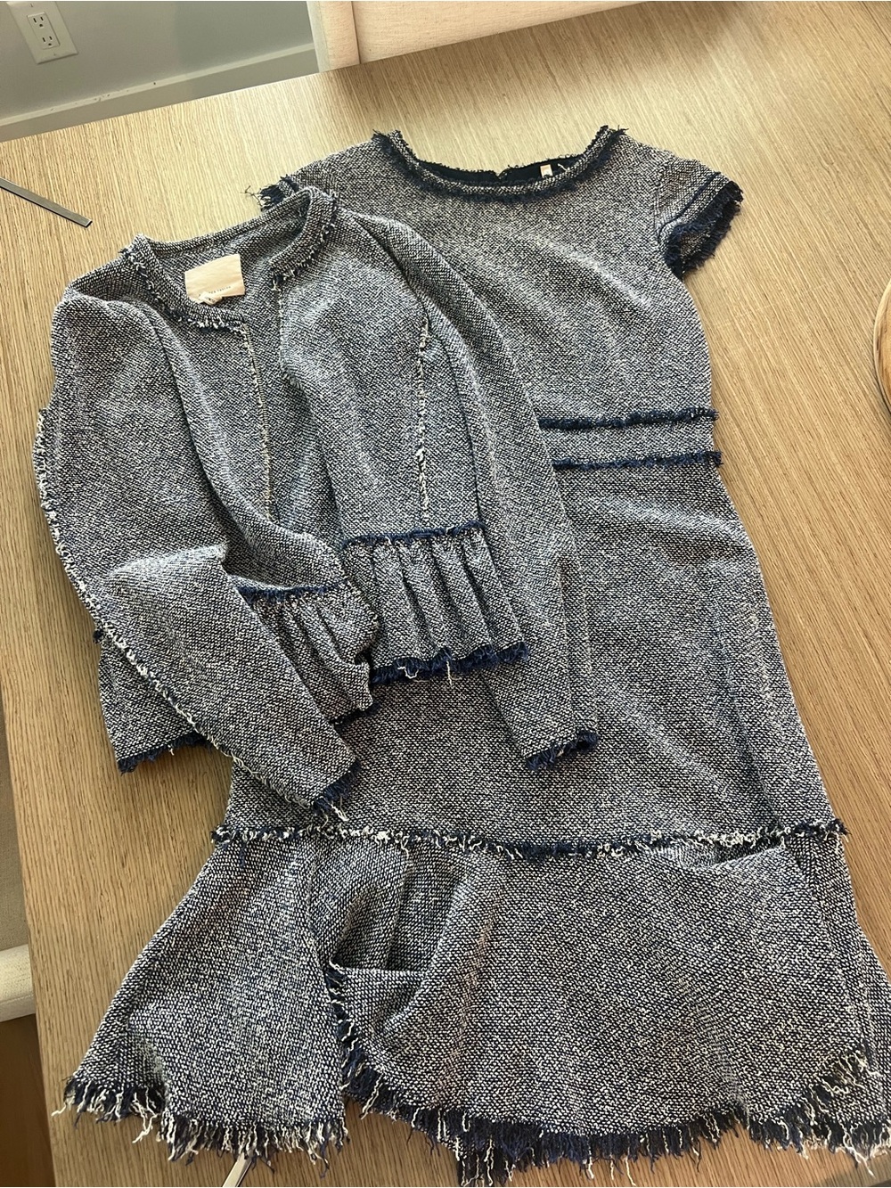 Tweed Two-Piece Dress & Jacket Set in navy Blue